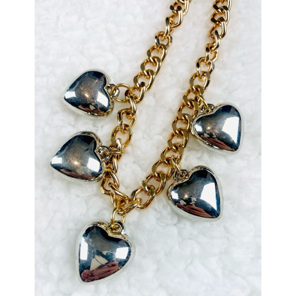 (NWT) UO • Gold/Silver Two-Toned Puffed Heart Pendant Chain Link Choker Necklace - Picture 8 of 9